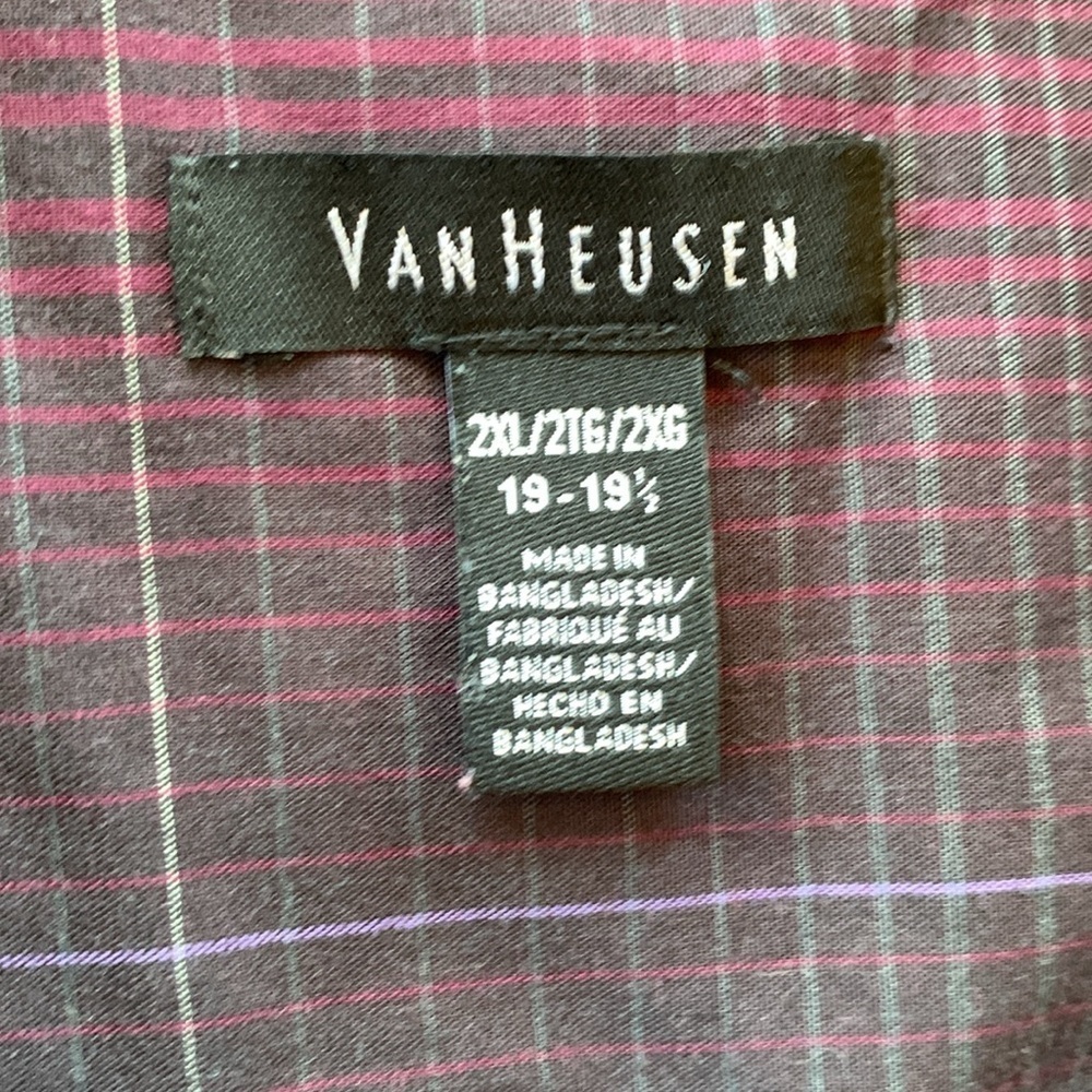 VanHeusen 2XL Mens Shirt Top Buttons Red Multi Colored Long Sleeve - Picture 3 of 3